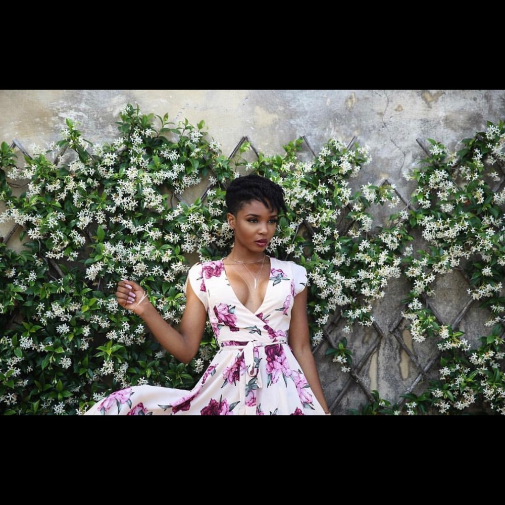 Floral faux wrap dress with tie waist